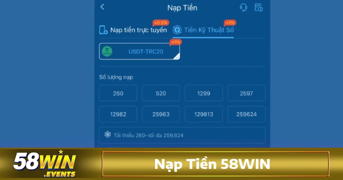 Nạp Tiền 58Win 1 nạp tiền 58win được hỗ trợ nhiều phương thức thanh toán khác nhau nhằm mang lại sự linh hoạt cho anh em